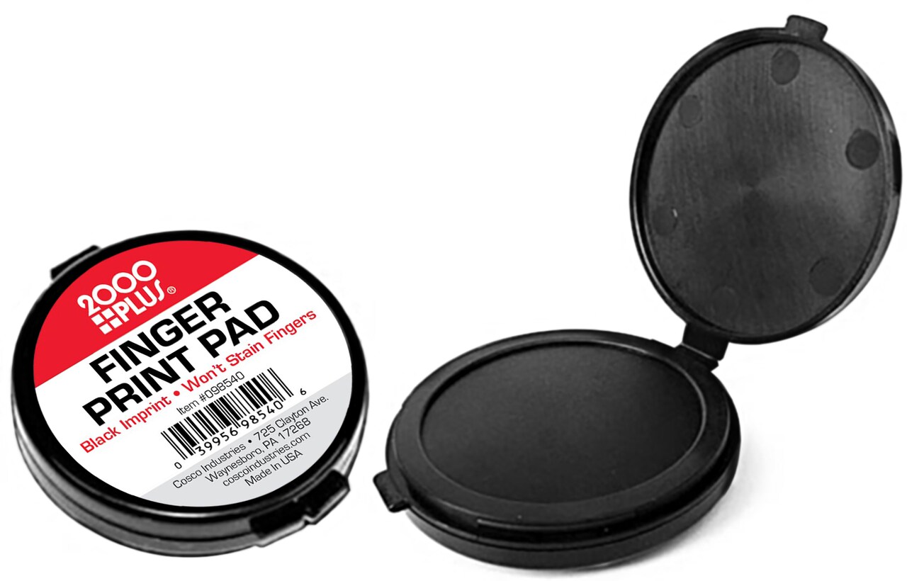 2000 Plus Fingerprint Ink Pad, 2" Diameter, Black Ink, Clean Non-Staining Ink for Fingerprints